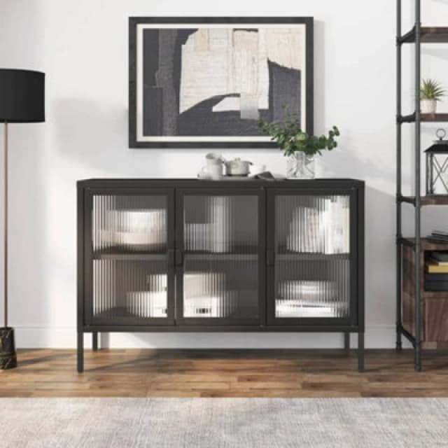 VIDAXL Sideboard Black 105x35x70cm Glass and Steel Vidaxl 8720845782337