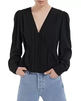 The Kooples Romantic Crepe Pleated Top