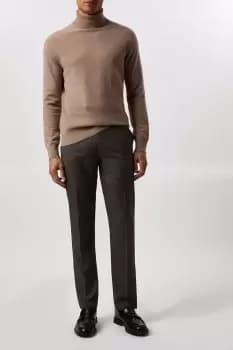 Slim Fit Brown Micro Check Smart Trousers