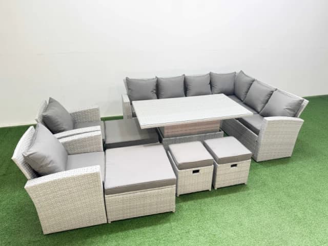 Fimous 12 Seat Rattan Garden Furniture Corner Sofa Set with Armchair in Light Grey Light Grey Unisex