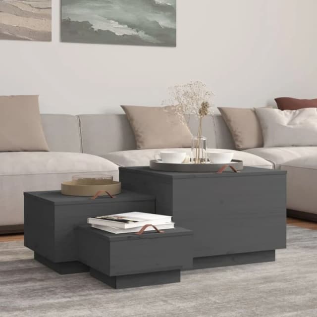 vidaXL Storage Boxes With Lids 3 Pcs Grey Solid Wood Pine, Grey 818247