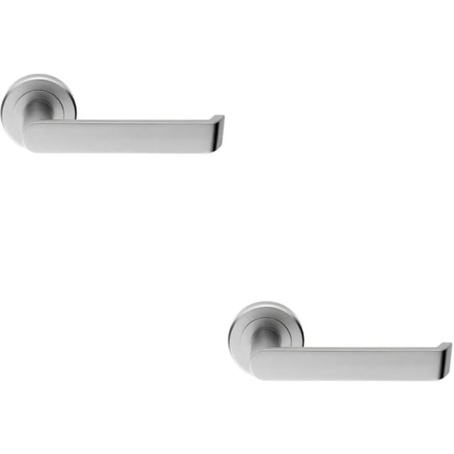 Loops 2x PAIR Flat Faced Lever on Round Rose Chamfered Edge Concealed Fix Satin Chrome Multi