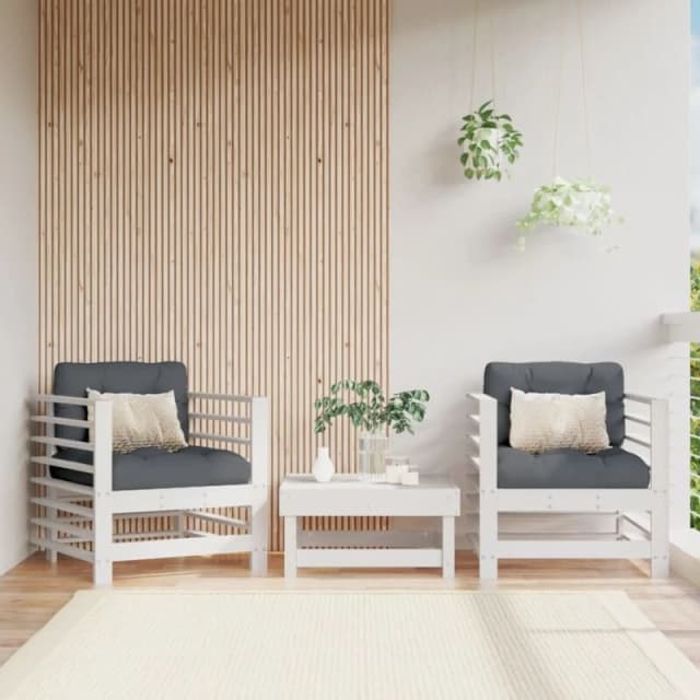 VIDAXL Garden Chairs with Cushions 2 pcs White Solid Wood Pine Vidaxl 8720845802783