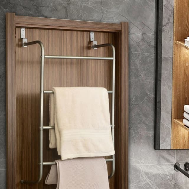 House of Home Over-Door Towel Rack 4-Tier Bathroom Silver Storage Hanger Rail Bath Hand Towels Silver