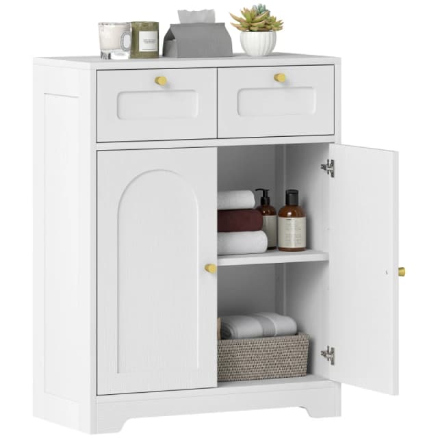 HOMCOM HOMCOM Bathroom Floor Cabinet, Bathroom Storage Unit with 2 Doors, White White One Size Unisex 5063603203136