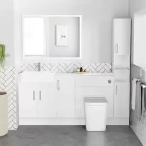 1800mm - 2100mm White Toilet and Sink Unit with Tall Cabinet Gloss Worktop and Chrome Fittings - Coniston