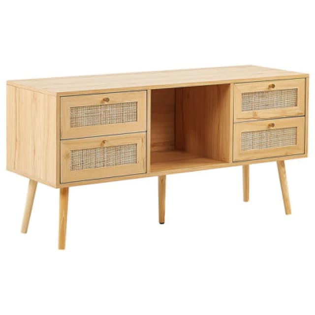 Beliani TV Stand Perote Rattan Light Brown