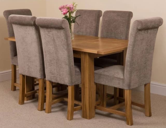 Thats Furniture Hampton 120-160cm Oak Extending Dining Table & 6 Washington Fabric Chairs in Grey Grey Unisex