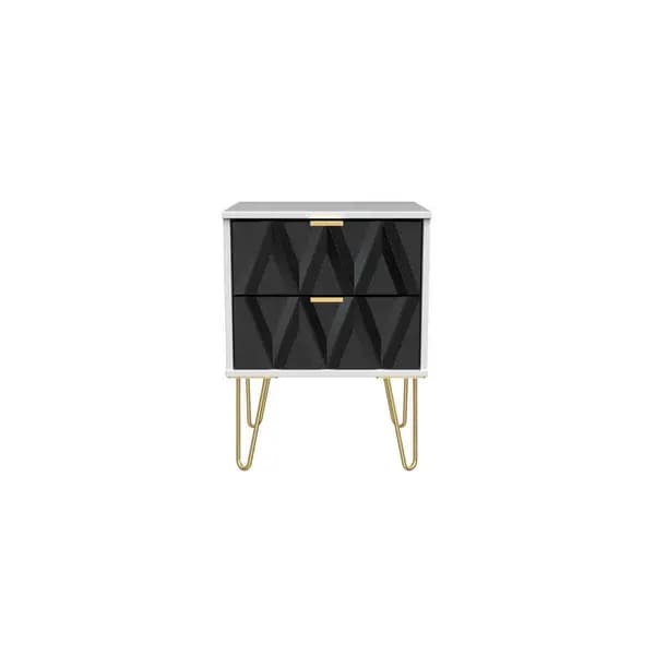 Welcome Furniture Ready Assembled Diamond 2 Drawer Bedside Cabinet In Deep Black & White