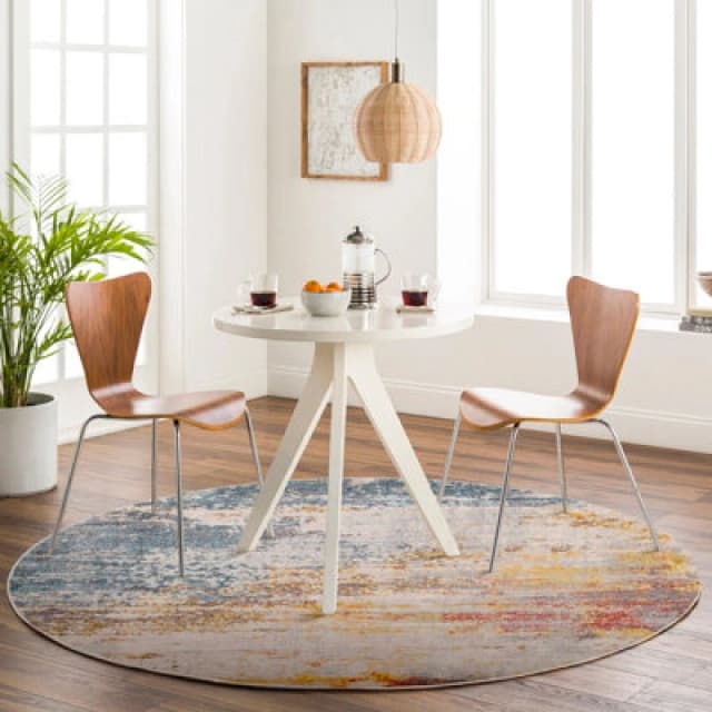 Livabliss Round Abstract Modern Marble Light Grey Valerie Area Rug 160 X 160 Cm - Easy Care, Non Shedding, Ideal For Living Room & Bedroom