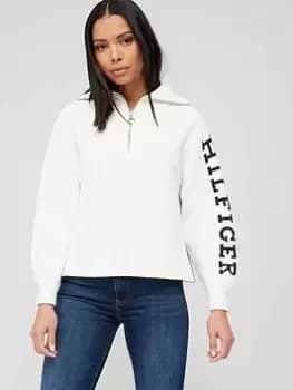 Tommy Hilfiger 1/2 Zip Logo Arm Jumper - Cream, Size L, Women