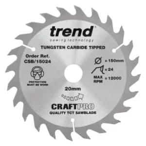 Trend CRAFTPRO Wood Cutting Saw Blade 150mm 24T 20mm