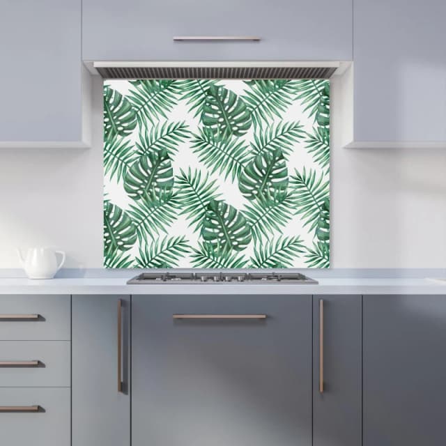 Warren Reed - Designer Watercolour Tropical Leaves Kitchen Splashback in Green Size: 900mm x 650mm Green Unisex 900mm x 650mm