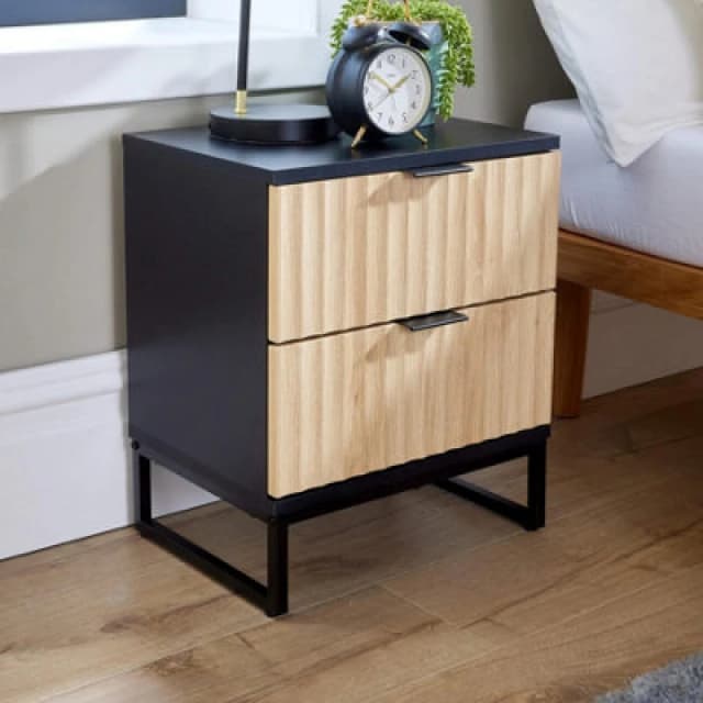 Home Source Modern 2 Drawers Bedside Table Unit Black