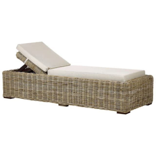 Beliani Sun Lounger With Cushion Palese Reclining Rattan Natural