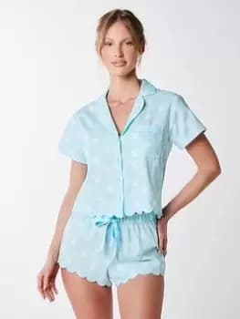 Boux Avenue Spot Scallop Revere Collar Top And Short - Blue Size 10, Women