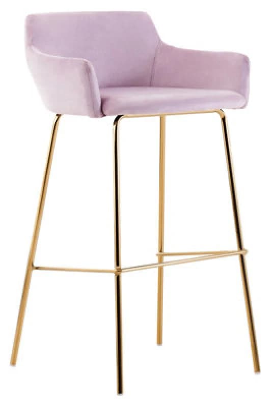 Orsina Pink Velvet Low Back Bar Chair, Contemporary Gold Finish Metal Frame Barstool, Modern Home Bar Seating