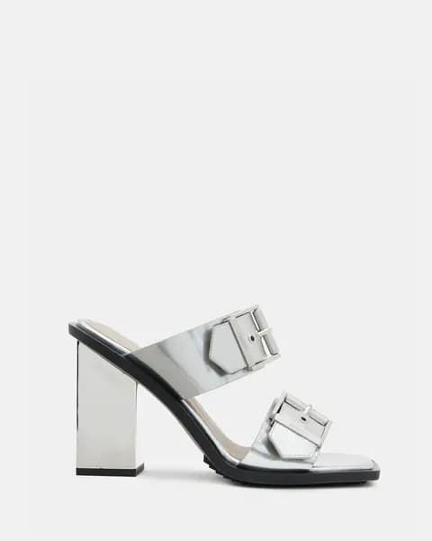 AllSaints Camille Metallic Leather Block Heels