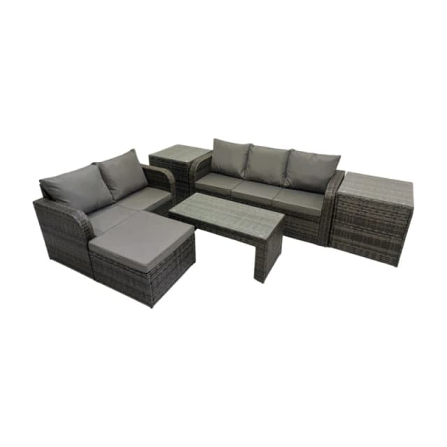 Fimous 3 Seater Sofa Love Sofa Coffee Table with Big Footstool 2 Side Tables in Dark Grey Dark Grey Unisex