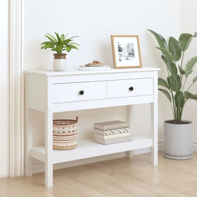 vidaXL Console Table White 100x35x75cm Solid Wood Pine, White 814625