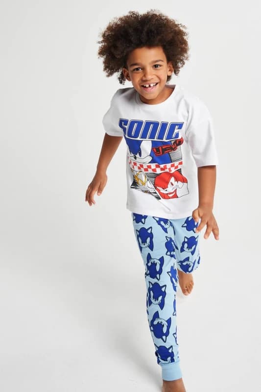 Brand Threads Sonic The Hedgehog Long Leg Pyjama in Blue Size: 7-8 Years Blue Unisex 7-8 Years