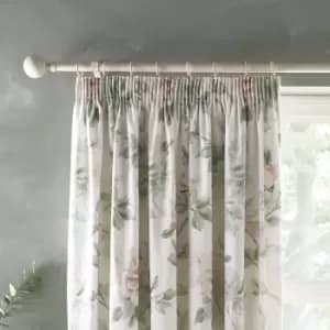 Campion Green and Coral Pencil Pleat Curtains Green