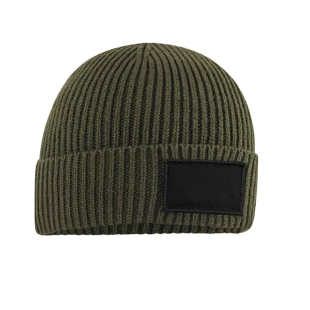 Beechfield Beechfield Men Patch Beanie in Dark Green Dark Green One Size Male 5063377023060