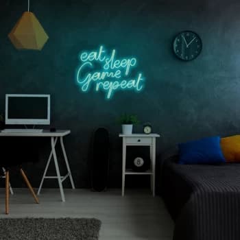 eat sleep game repeat - Blue Blue Wall Lamp