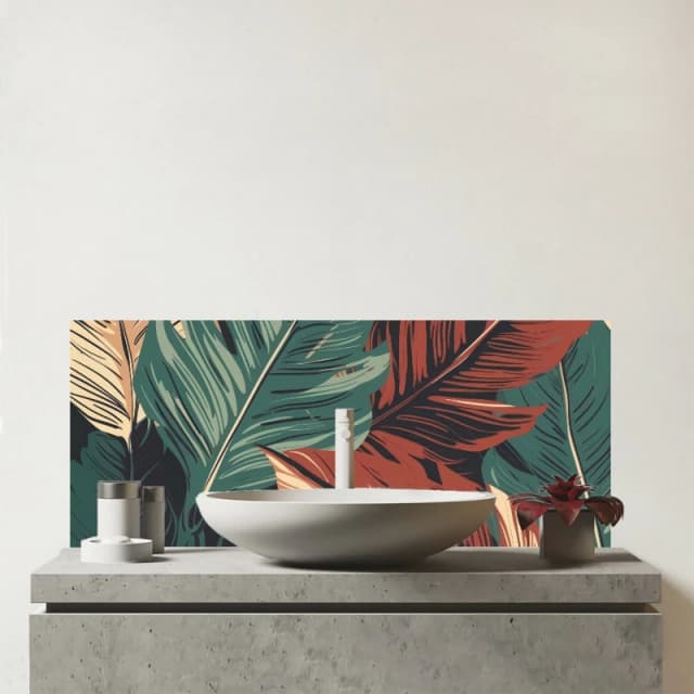 Warren Reed - Designer Autumn Colour Leaves Glass Bathroom Splashback in Green Green Unisex