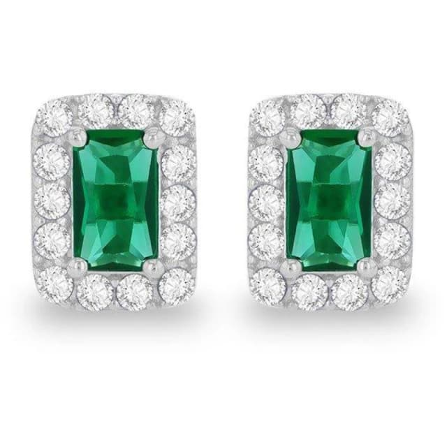 Be You 9ct Gold Rectangle Nano Emerald CZ Stud Earrings White Gold female One Size