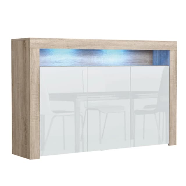 Mex Furniture LTD Sideboard with LED Lighting & Gloss Doors / 155cm in Light Oak Light Oak Unisex