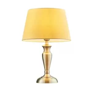 Table Lamp Antique Brass Plate & Yellow Cotton 60W E27 Base & Shade e10522