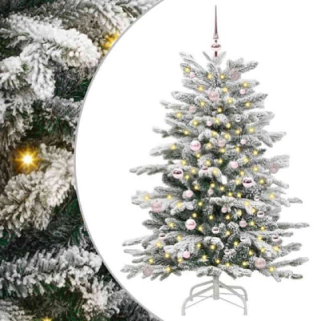 vidaXL Artificial Hinged Christmas Tree with Pink Balls White 150cm PE and PVC, White 3395633