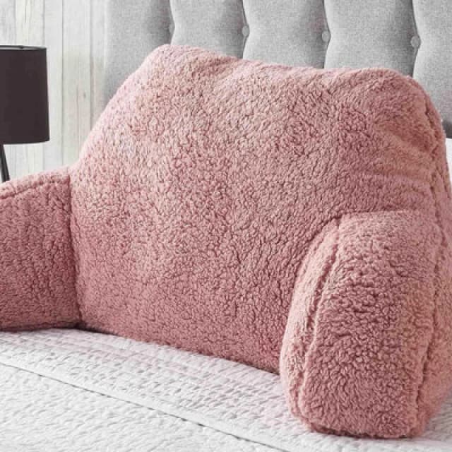 OHS OHS Teddy Fleece Bed Reading Cushion Pillow with Arms Lumbar Support in Light Pink Light Pink One Size Unisex 5018626043061