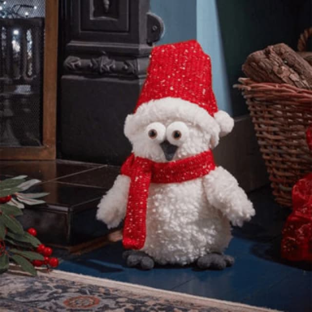 30cm Plush Christmas Goggle Owl Decoration with Santa Hat