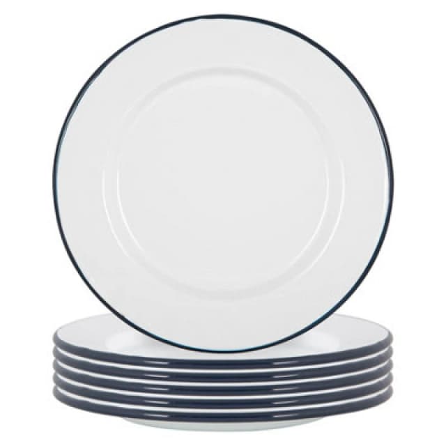 Argon Tableware White Enamel Dinner Plates - 25.5Cm - Navy - Pack Of 6