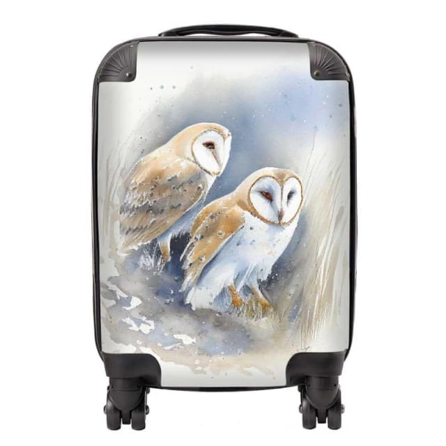 Warren Reed - Designer Barn Ano Owls Watercolour Suitcase in Brown Size: Small Brown Unisex Small
