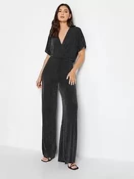 Long Tall Sally Sliver Brillo Lurex Wrap Jumpsuit, Silver, Size 10, Women