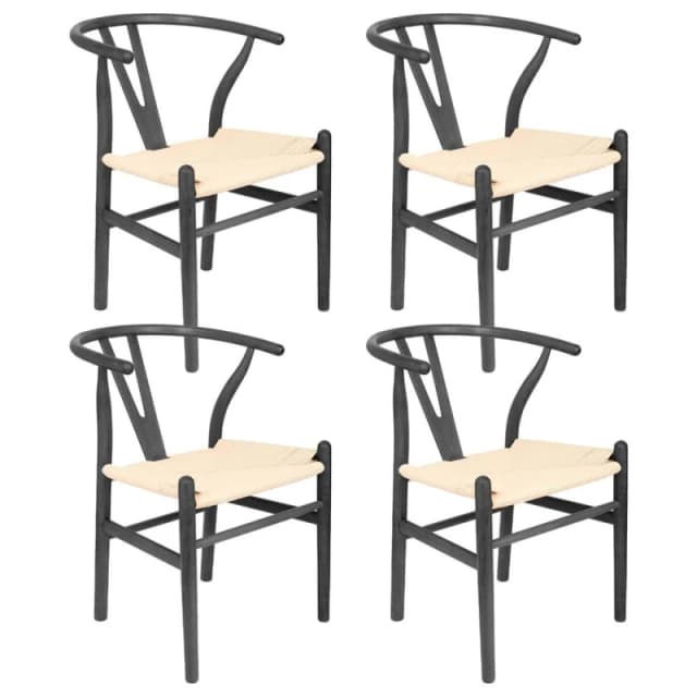 Nicholas Winter 4x Black Beech Wood Scandi Danish Style Dining Chairs - Solid Wood Chairs Black Unisex