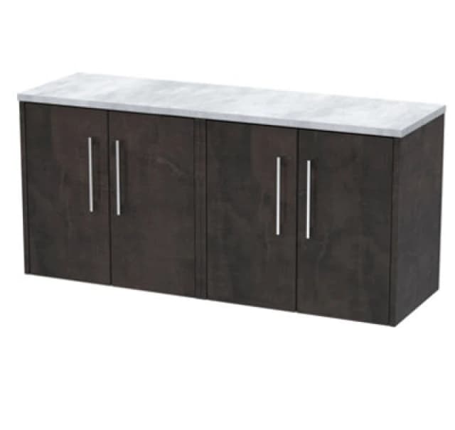 Nuie Hudson Reed Juno Wall Hung 4-Door Vanity Unit & Bellato Grey Worktop, Countertop Basin Unit In Metallic Slate, 1200mm