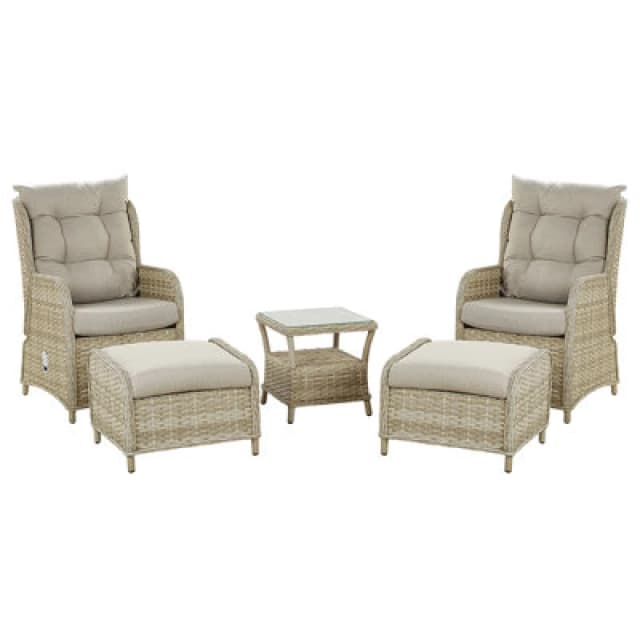 Beliani Garden Lounge Set With Table And Ottoman 2 Seater Ponza Pe Rattan Beige