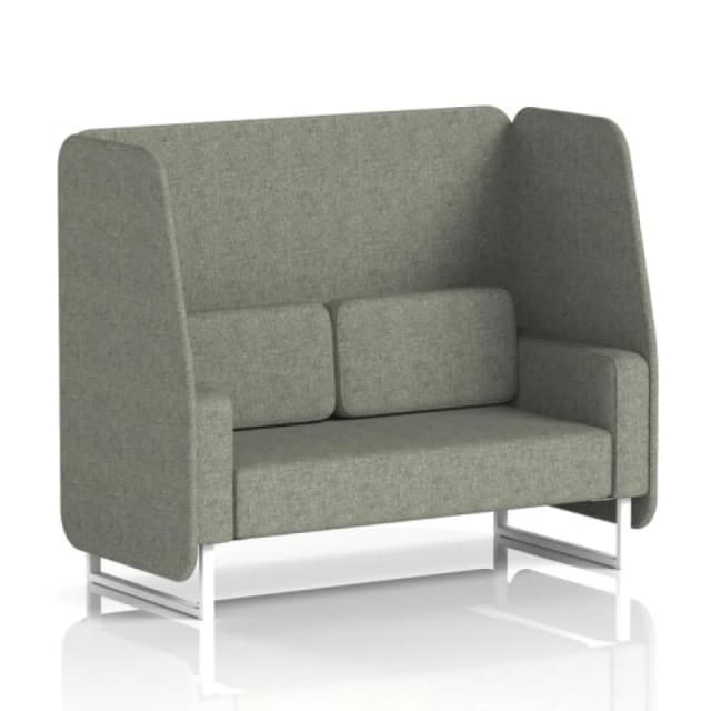 Brixworth 2 Seater Open Office Booth with White Legs in Rivet Fabric - Vitreous Panels and Sofa