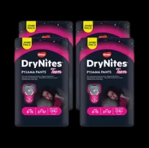 Huggies Drynites Pants Girls Age 8-15 Jumbo Pack 4 Packs x 13 Pants