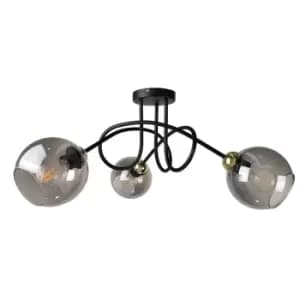 Ring Multi Arm Semi Flush Ceiling Light Black, Gold, 70cm, 3x E27