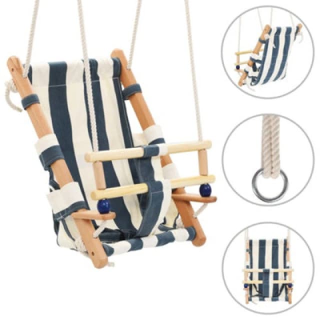 Anydaydirect Baby Swing With Safety Belt Cotton Wood Blue