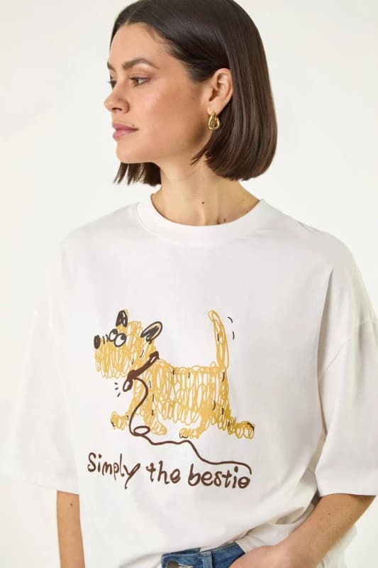 Roman Womens Cotton Simply The Bestie T-Shirt in Ivory Size: 16 Ivory Female 16