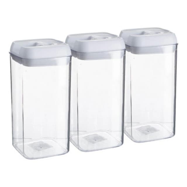 Argon Tableware 3X Food Storage Containers - 1.2 Litre - White Airtight Plastic Storage Pantry Food Organiser With Flip Lock Lid