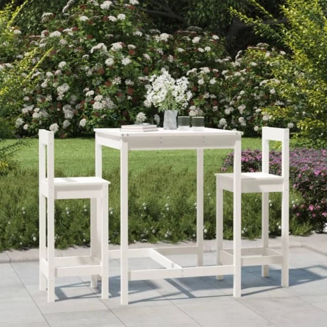 VIDAXL 3 Piece Garden Bar Set White Solid Wood Pine Vidaxl 8720845717018