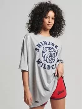 Superdry Vintage Oversized Collegiate Tee - Grey, Size 10, Women