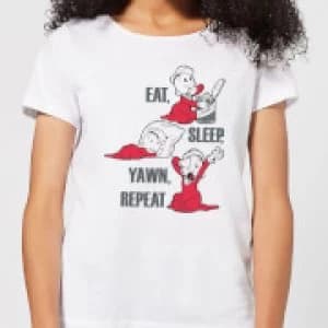 Popeye Eat Sleep Yawn Repeat Womens T-Shirt - White - 3XL